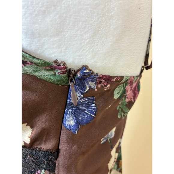 Good Luck Gem Slip Maxi Dress With Black Lace Sz M Brown Floral Y2K Dark Fairy - Picture 3 of 12